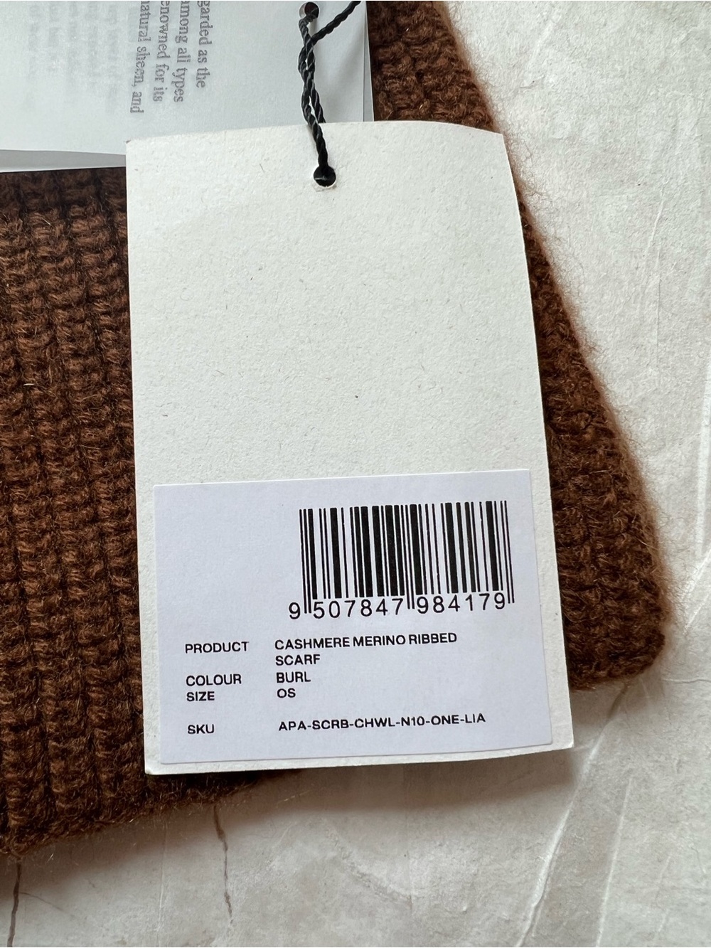 Nwt Rise & Fall Men’s Cozy Oversized Ribbed Merino Wool Cashmere Scarf Brown — image 7 of 8